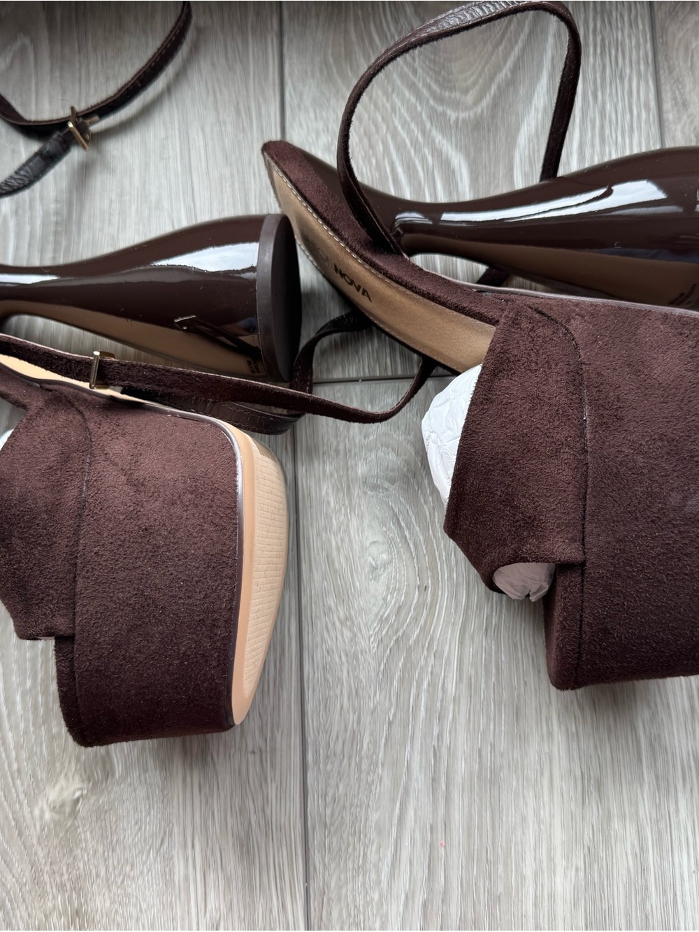 Women's Brown Suede Platform Sandals with Ankle Strap